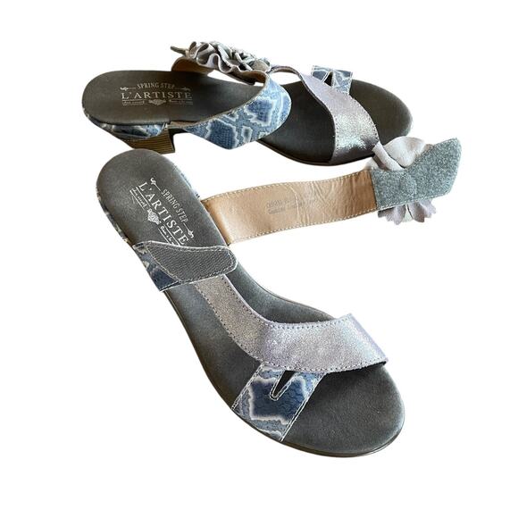 NEW L'ARTISTE SPRING STEP Cassana Size EU 42 Blue/Silver Leather Slide Sandals - Picture 6 of 11